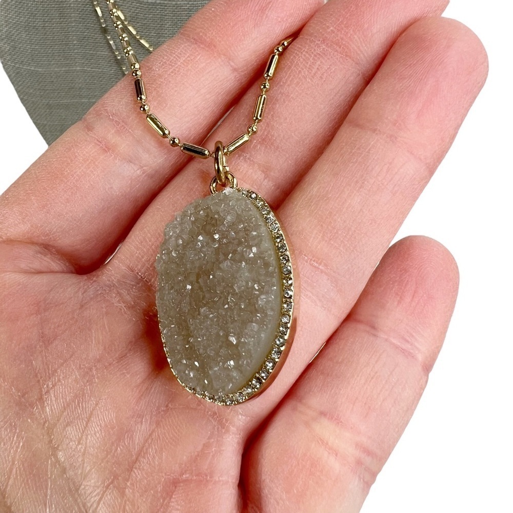Baublebar Oval Druzy Gold Tone Multi Chain Layered Necklace - Picture 7 of 11